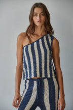 Knit Sweater One Shoulder Sleeveless Crop