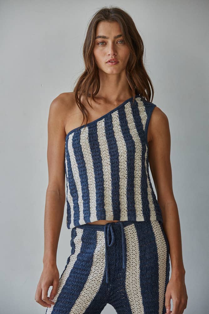 Knit Sweater One Shoulder Sleeveless Crop