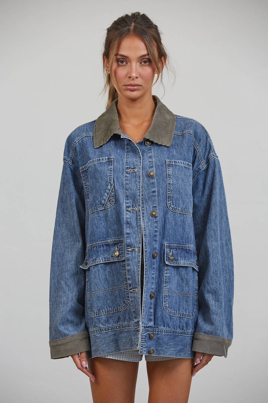 Contrast Collar Denim Barn Jacket