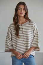 Knit Sweater Striped Quarter Sleeve Cardigan