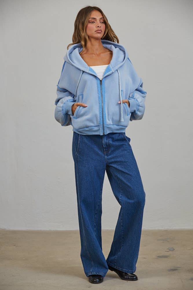 Raw Edge Wash Oversized Zip Hoodie
