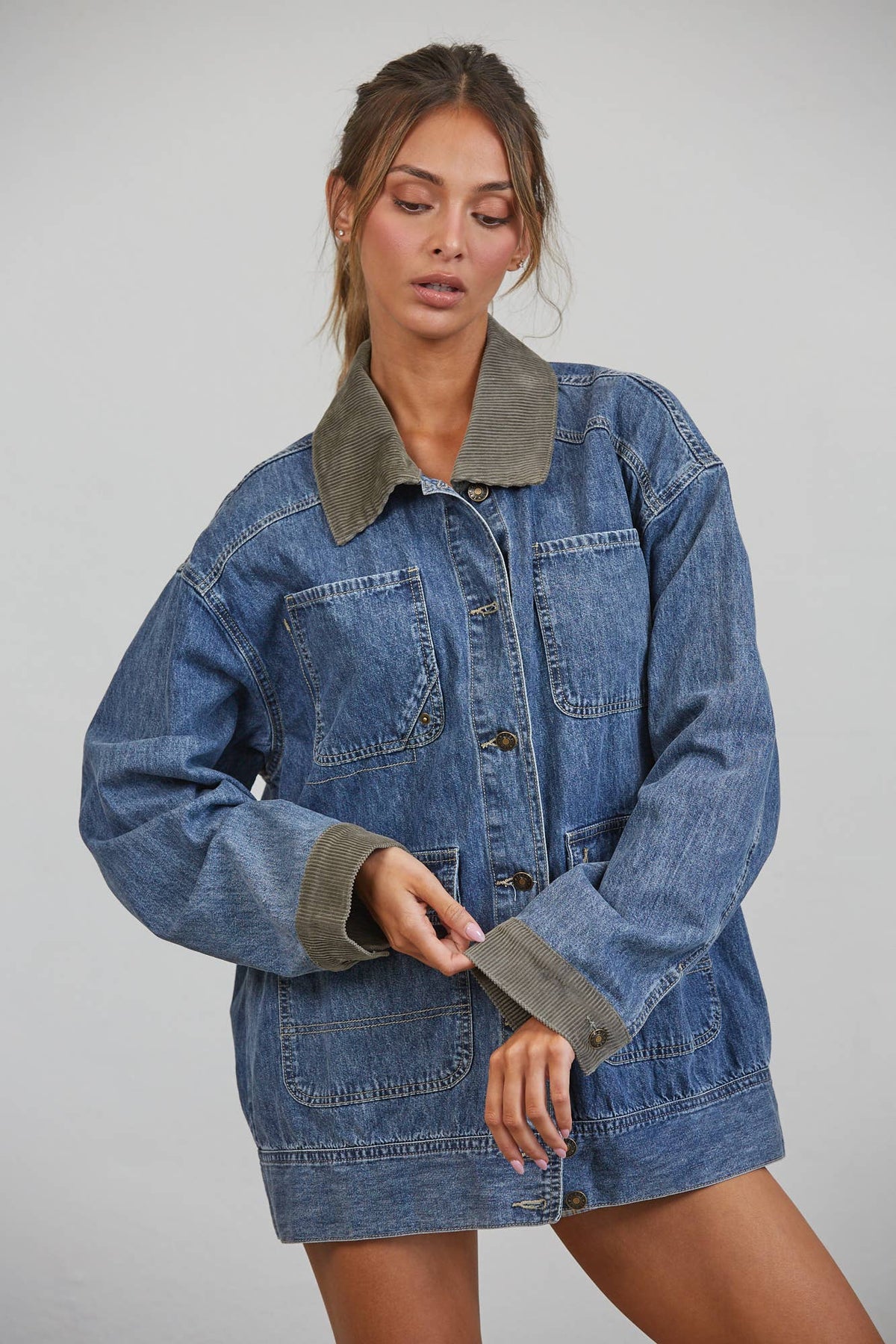 Contrast Collar Denim Barn Jacket