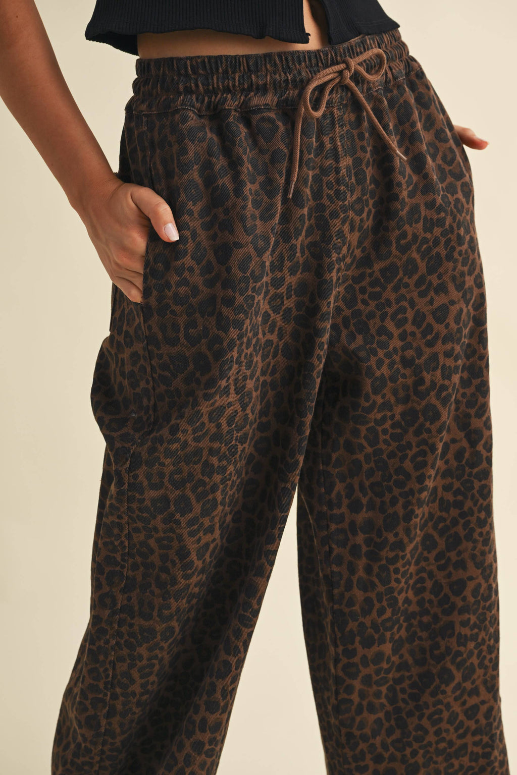 Leopard Print Wide Denim Track Pant