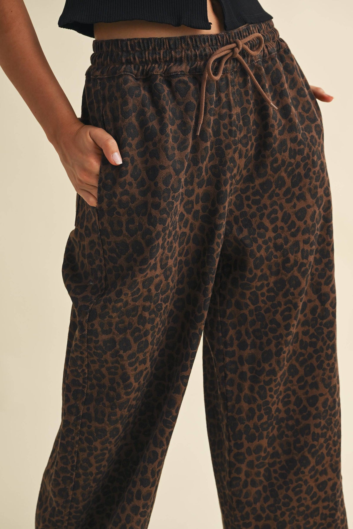 Leopard Print Wide Denim Track Pant
