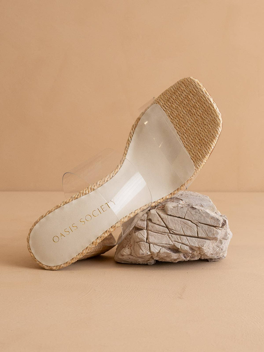 Natural Transparent Double Strap Raffia Heel