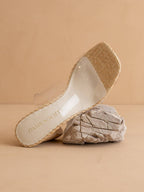 Natural Transparent Double Strap Raffia Heel