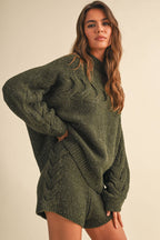 Oversized Cable Detail Sweater Top and Short Set