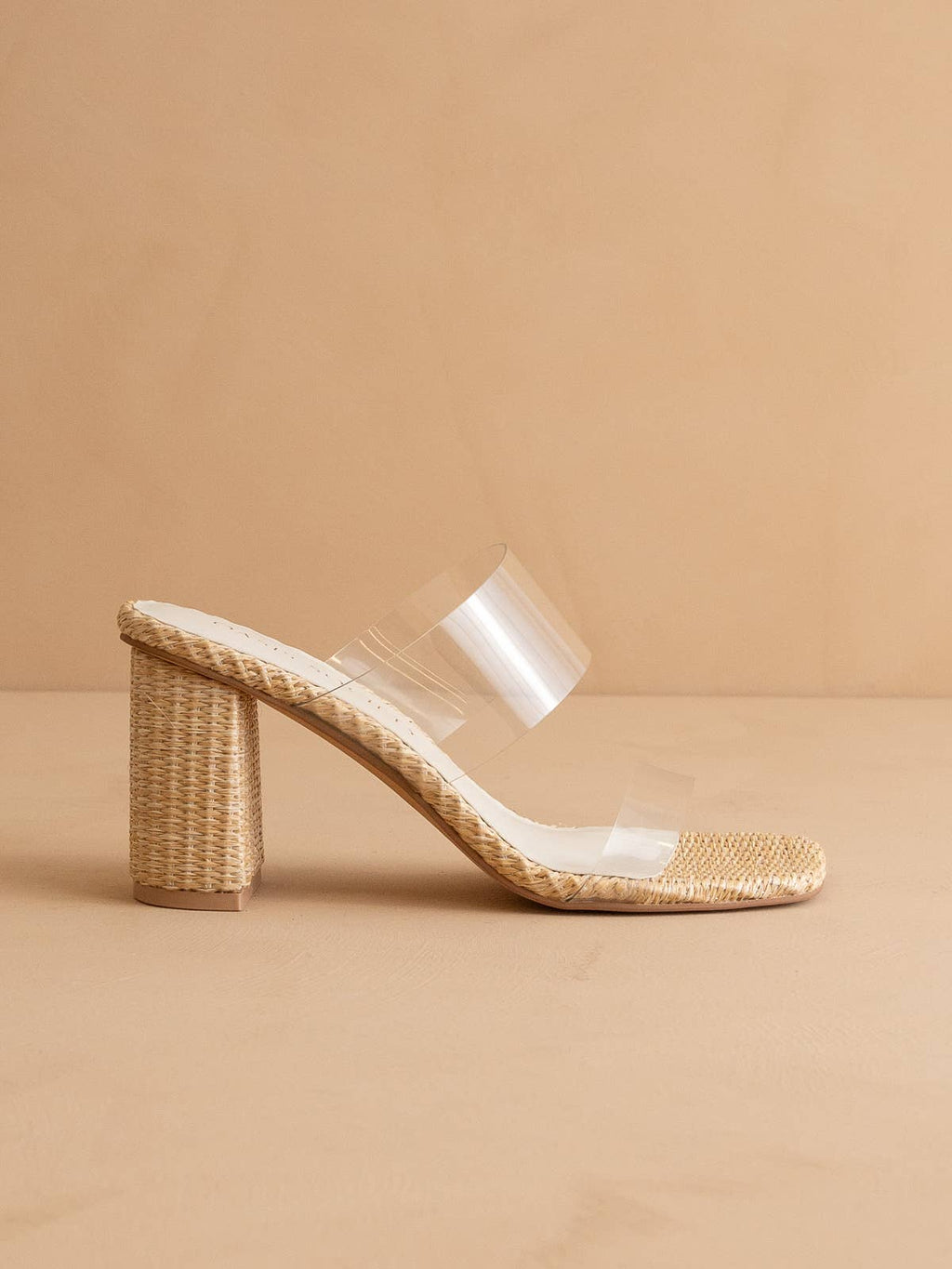 Natural Transparent Double Strap Raffia Heel