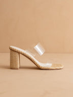 Natural Transparent Double Strap Raffia Heel