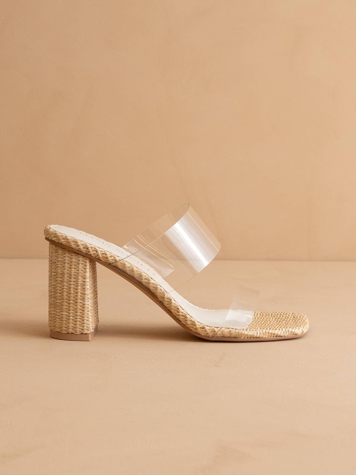 Natural Transparent Double Strap Raffia Heel