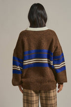 Striped Rugby Polo Sweater With Contrast Collar