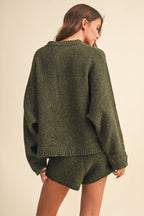 Oversized Cable Detail Sweater Top and Short Set