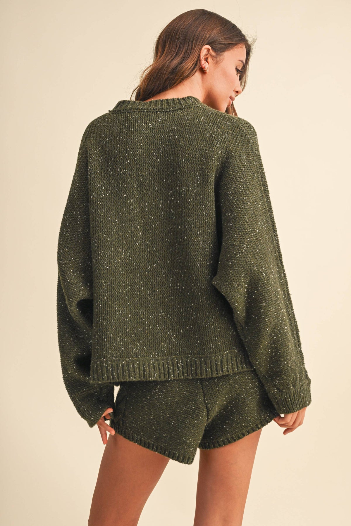 Oversized Cable Detail Sweater Top and Short Set