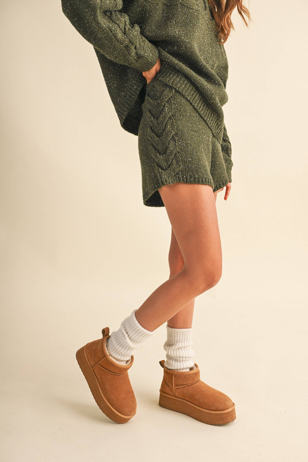 Oversized Cable Detail Sweater Top and Short Set