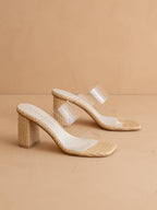 Natural Transparent Double Strap Raffia Heel
