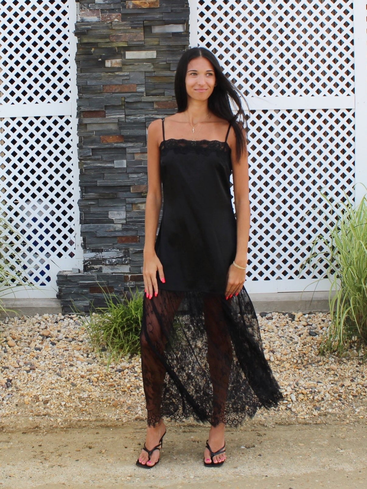 Lace Mix Satin Slip Maxi Dress