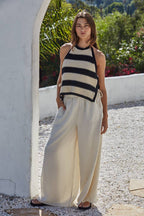 Knit Sweater Crochet Striped Halter Top