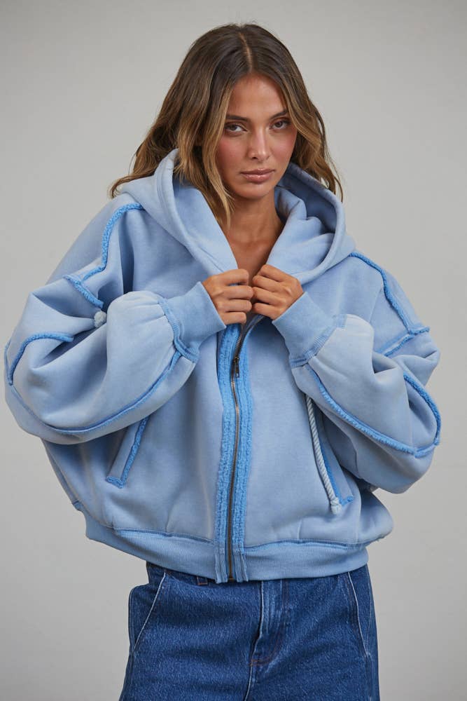 Raw Edge Wash Oversized Zip Hoodie