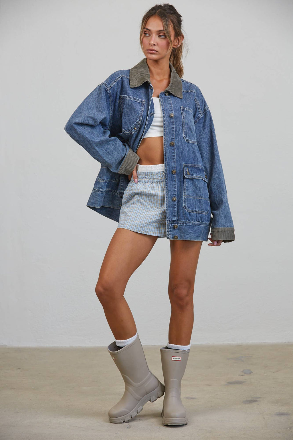 Contrast Collar Denim Barn Jacket