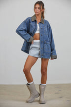 Contrast Collar Denim Barn Jacket