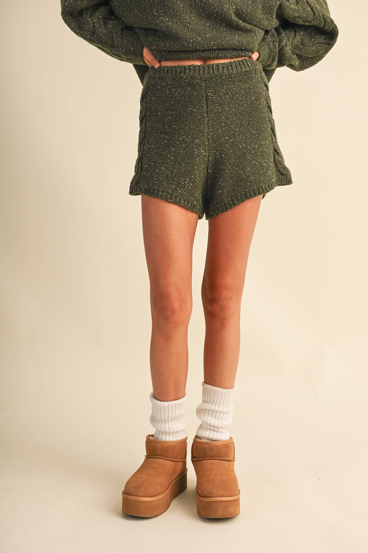 Oversized Cable Detail Sweater Top and Short Set