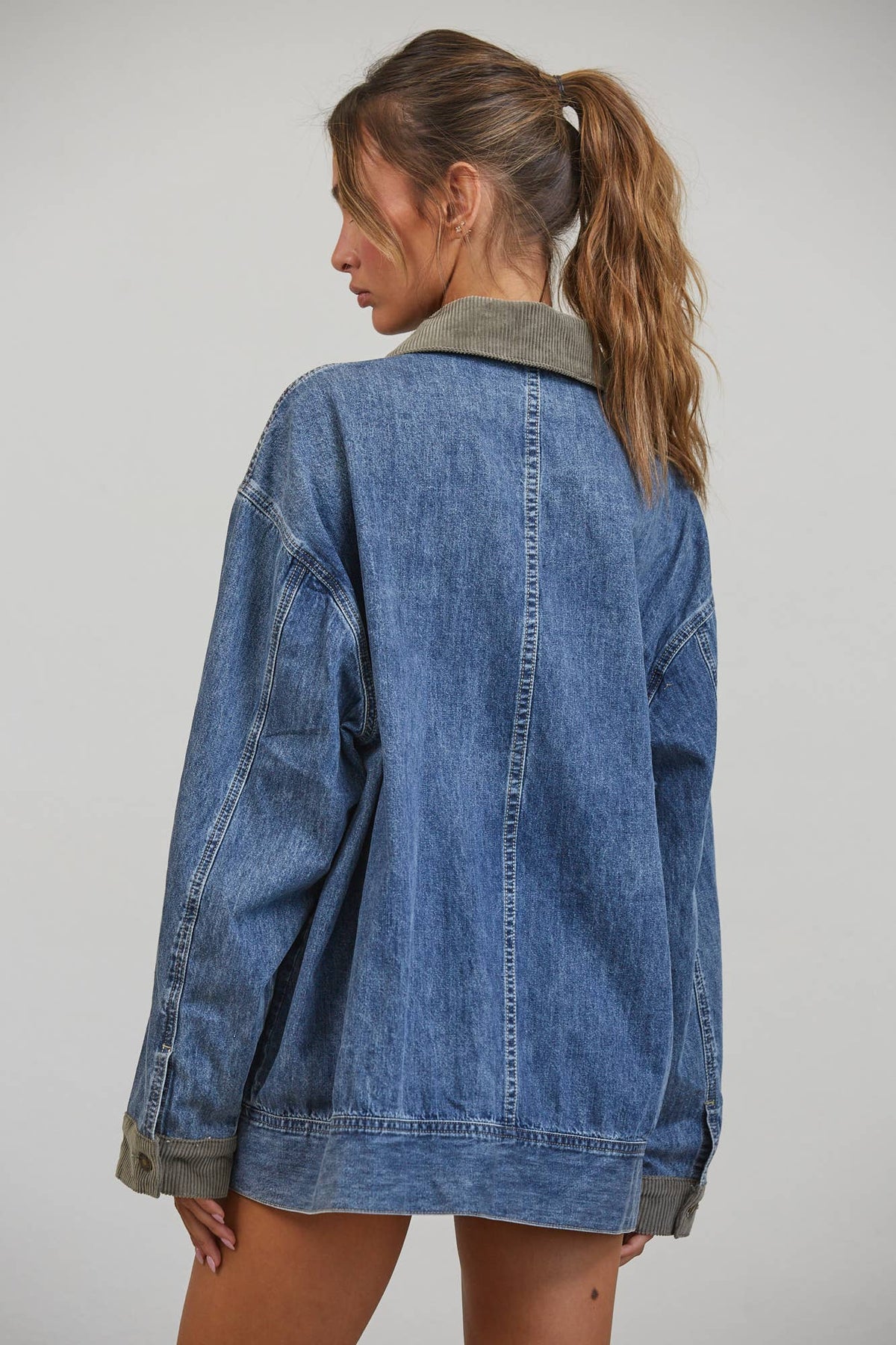 Contrast Collar Denim Barn Jacket