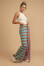 Mixed-Stripe Wide-Leg Pants