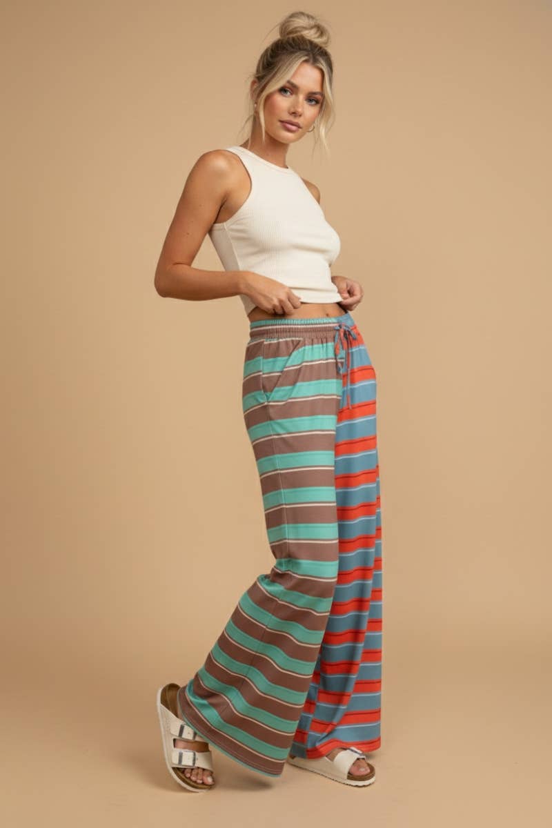 Mixed-Stripe Wide-Leg Pants