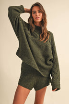 Oversized Cable Detail Sweater Top and Short Set