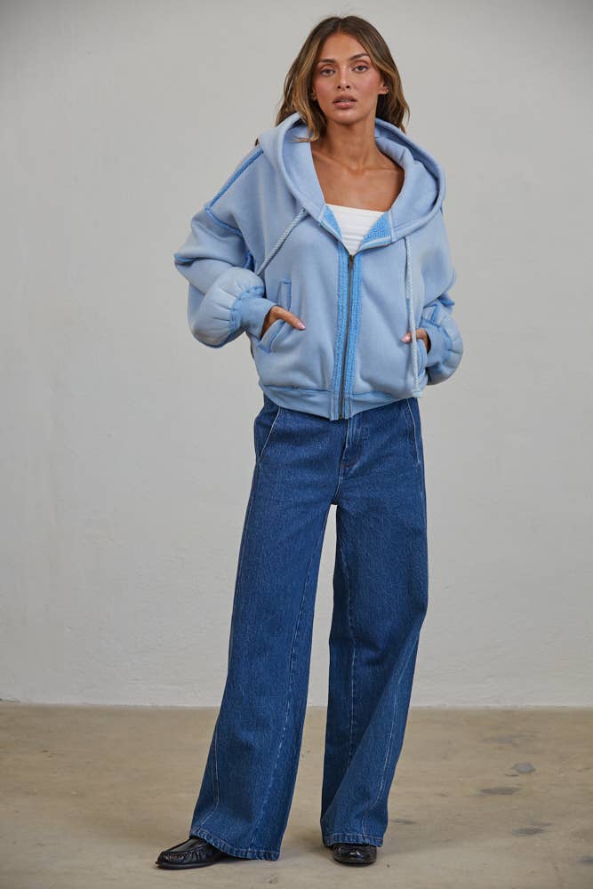 Raw Edge Wash Oversized Zip Hoodie