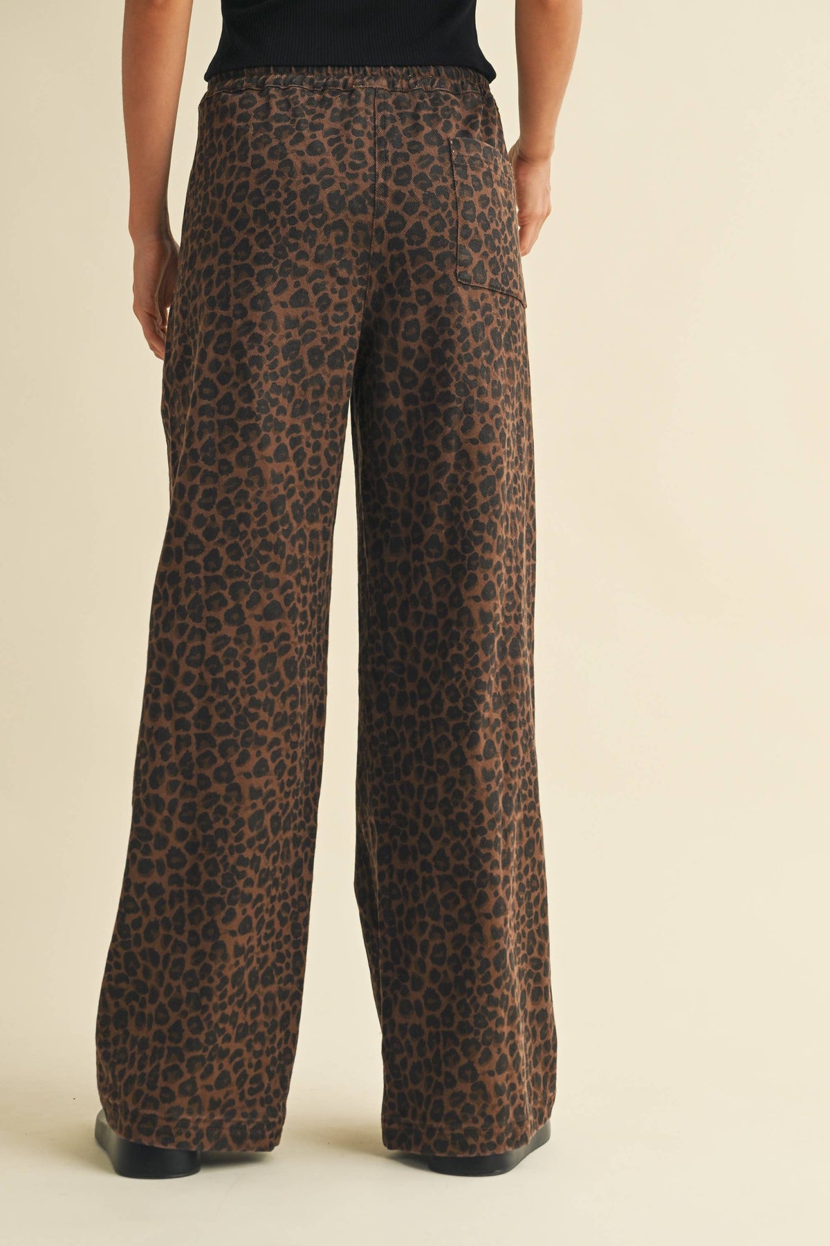 Leopard Print Wide Denim Track Pant