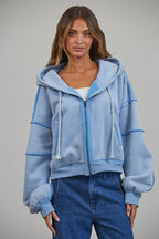 Raw Edge Wash Oversized Zip Hoodie