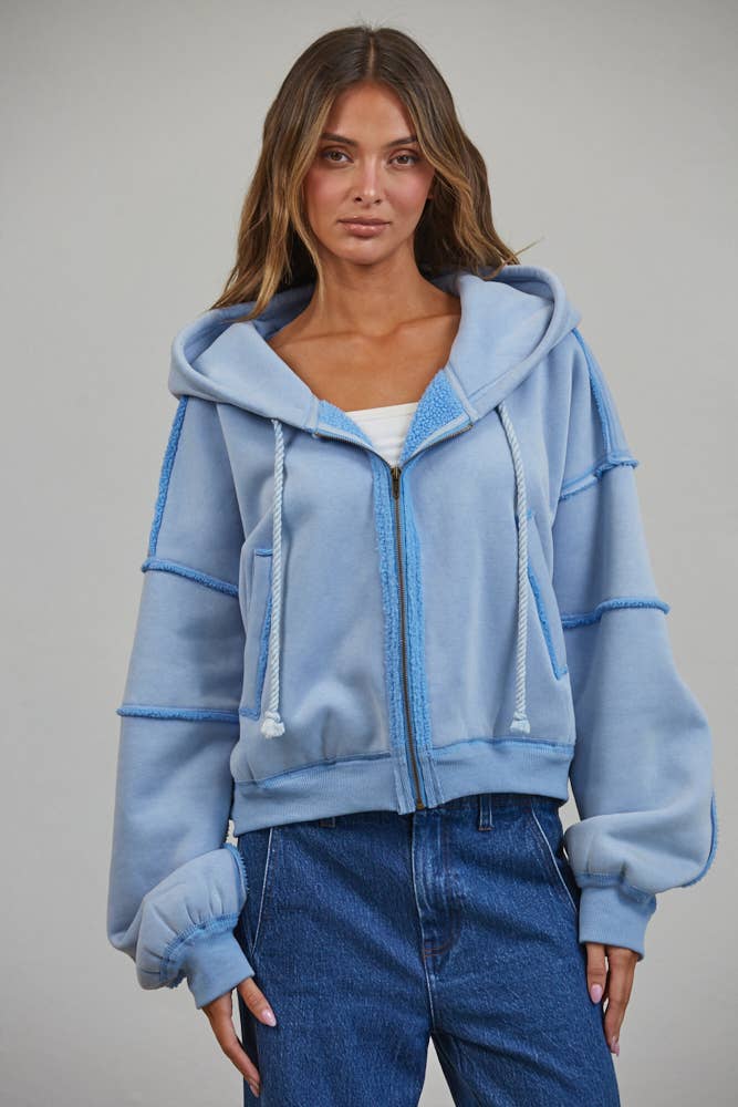 Raw Edge Wash Oversized Zip Hoodie
