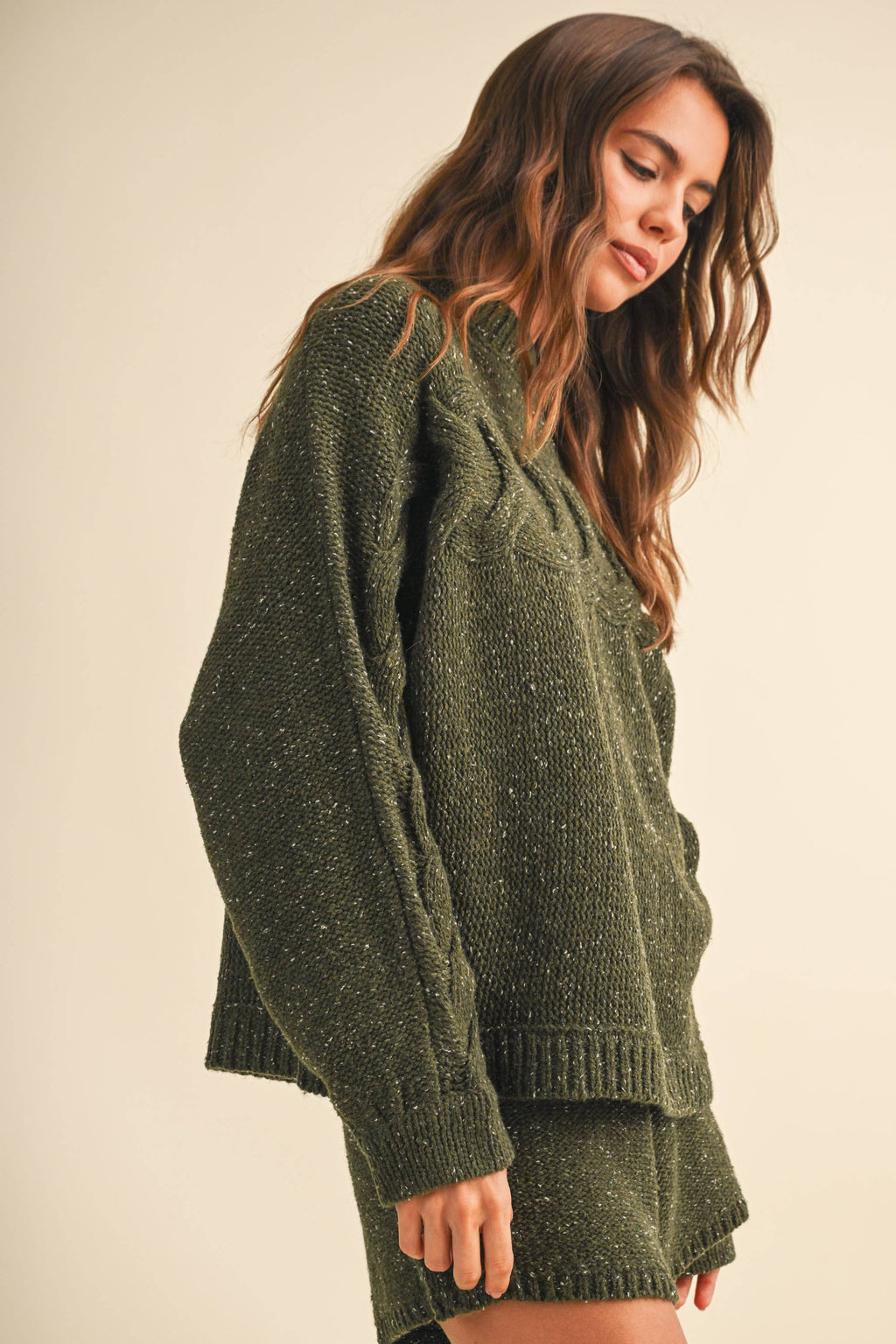 Oversized Cable Detail Sweater Top and Short Set