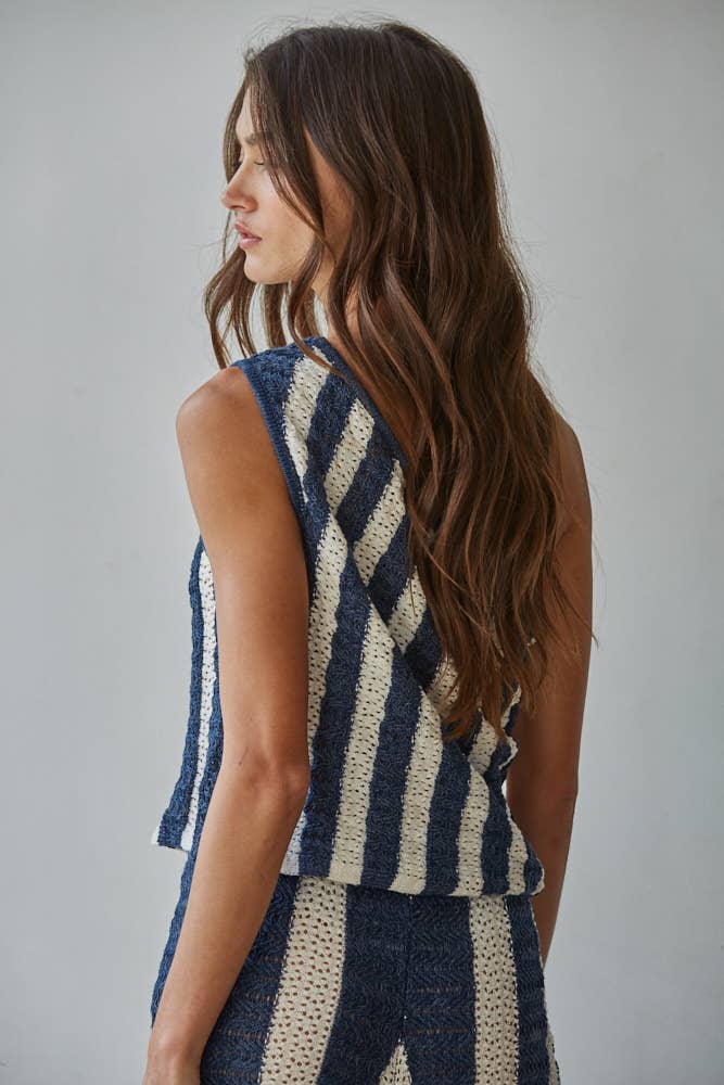 Knit Sweater One Shoulder Sleeveless Crop