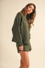 Oversized Cable Detail Sweater Top and Short Set