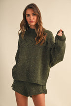 Oversized Cable Detail Sweater Top and Short Set