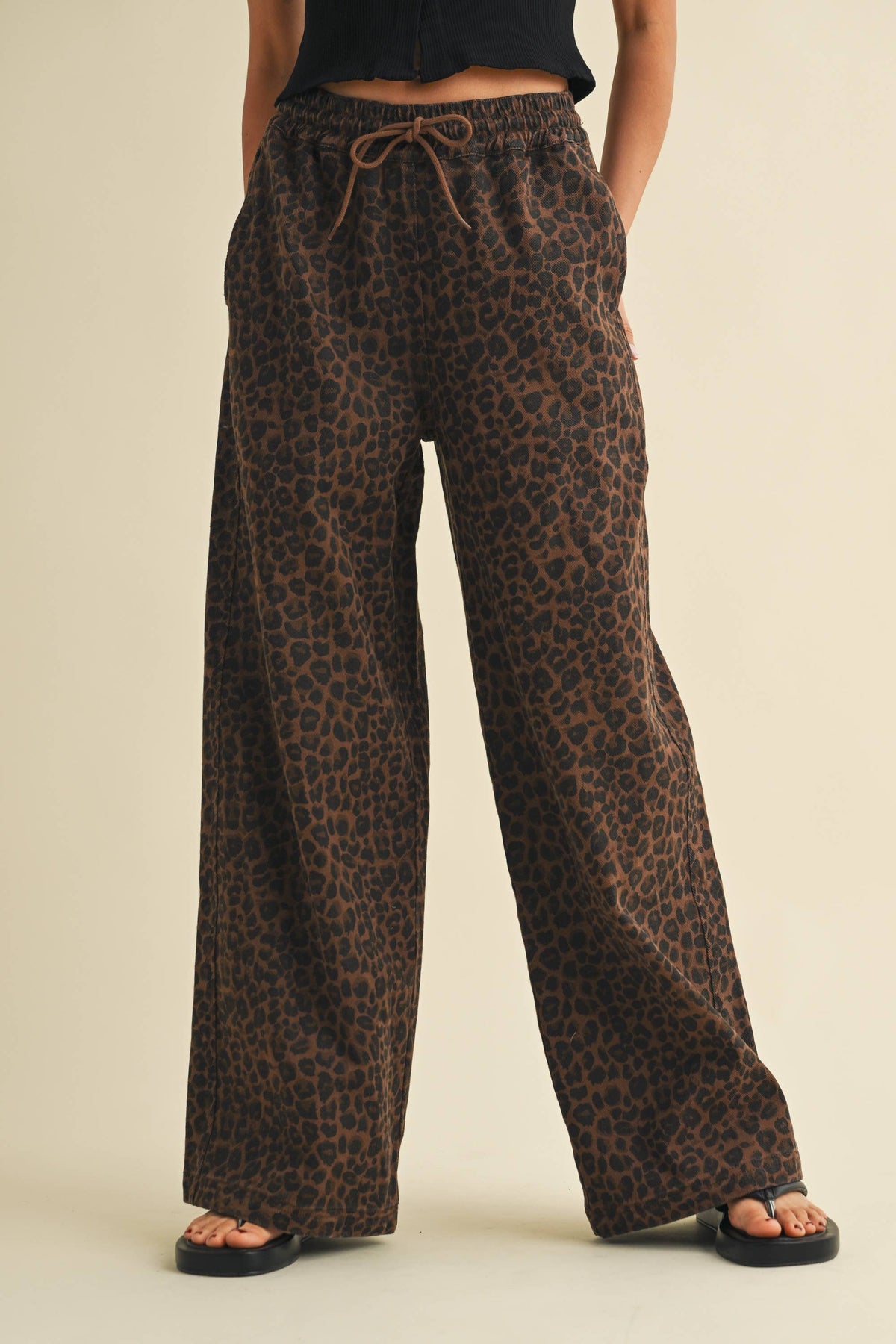 Leopard Print Wide Denim Track Pant