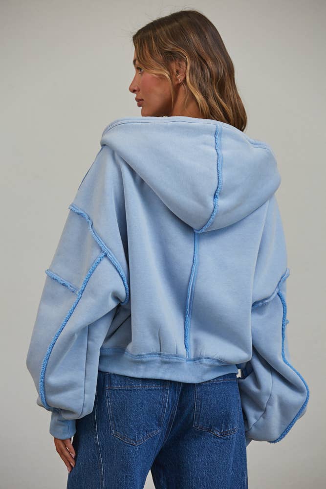 Raw Edge Wash Oversized Zip Hoodie