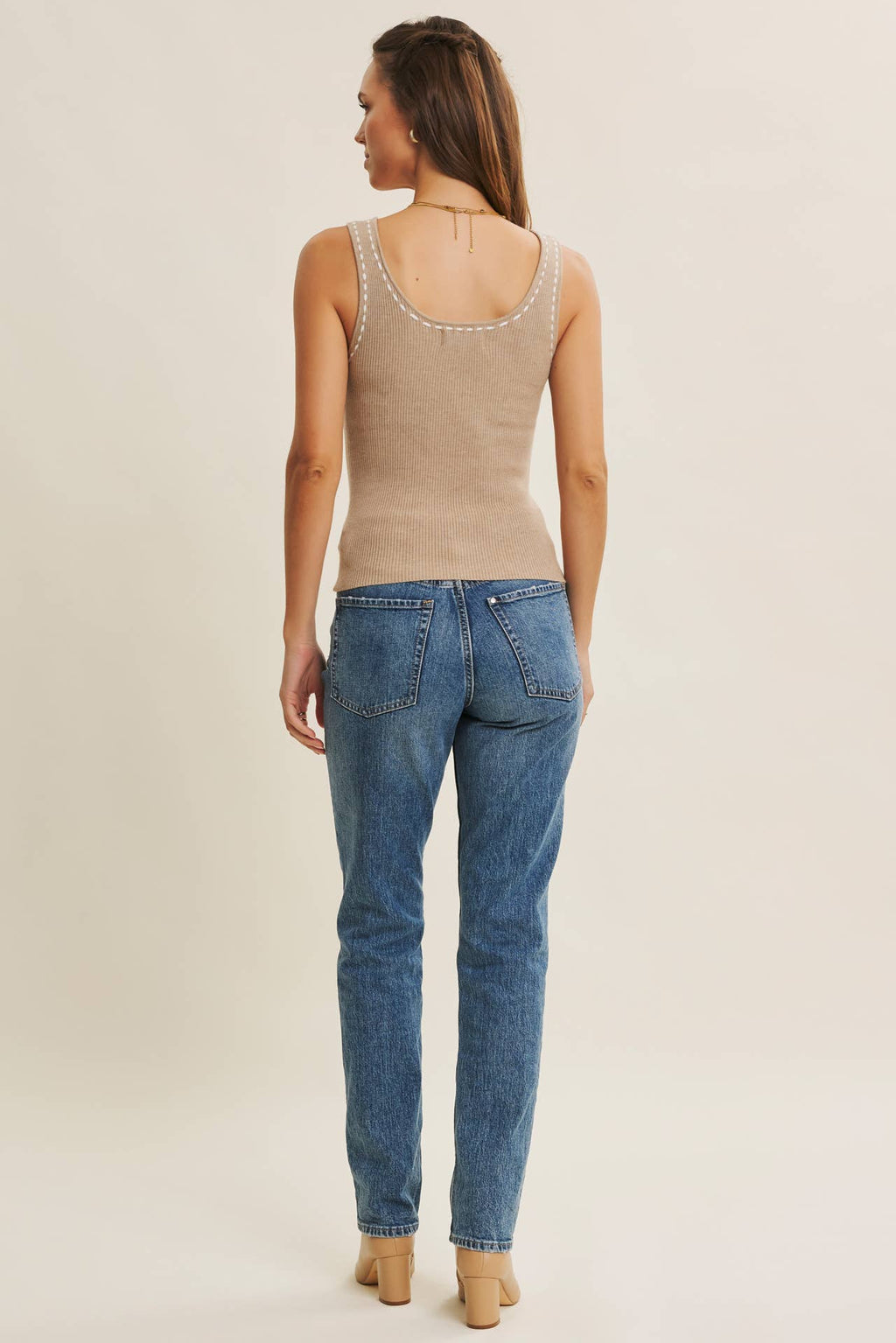 Soft Contrast Stitch Sweater Tank