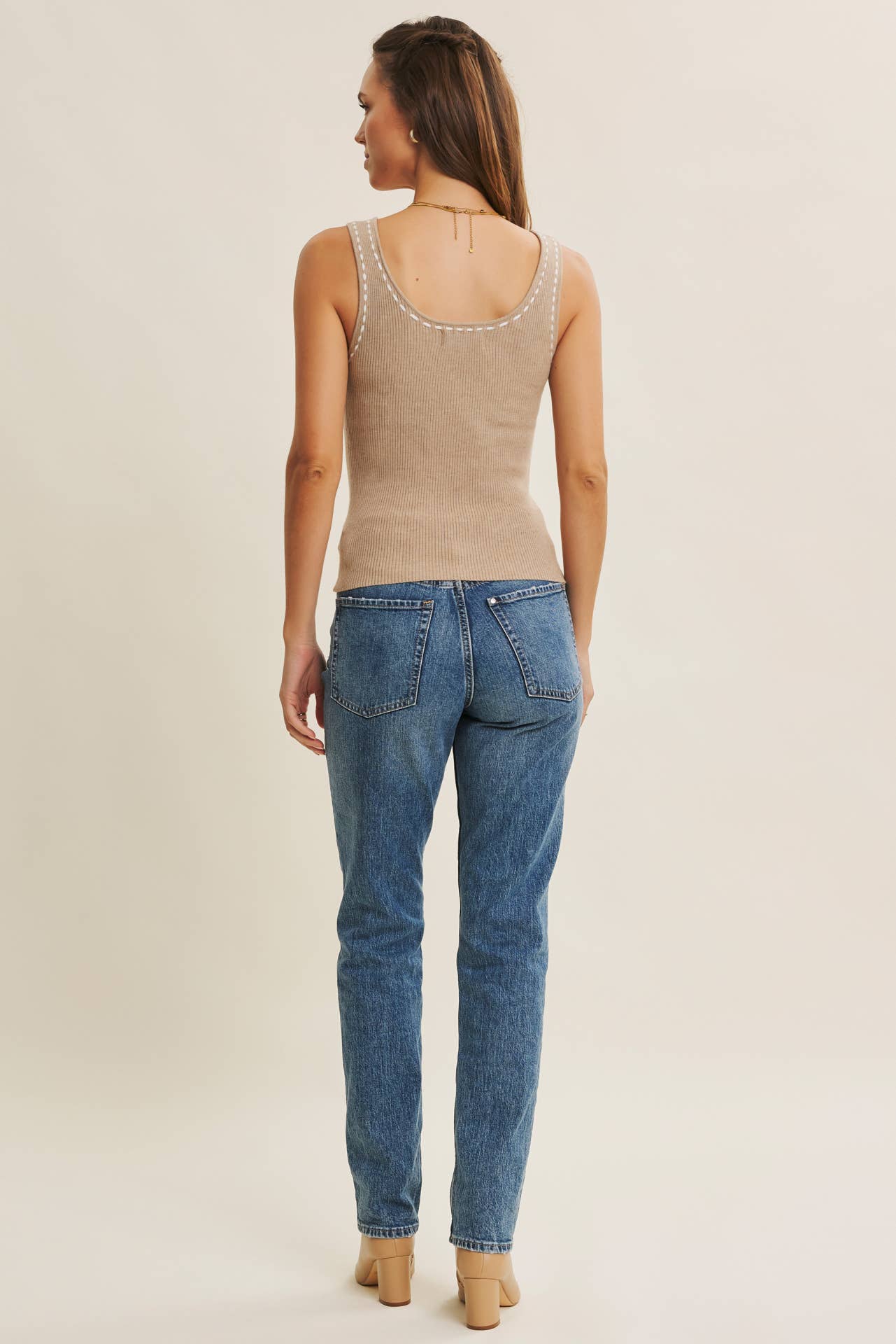 Soft Contrast Stitch Sweater Tank