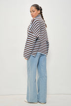 Striped Mocked Neck Zip Up