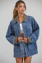 Contrast Collar Denim Barn Jacket