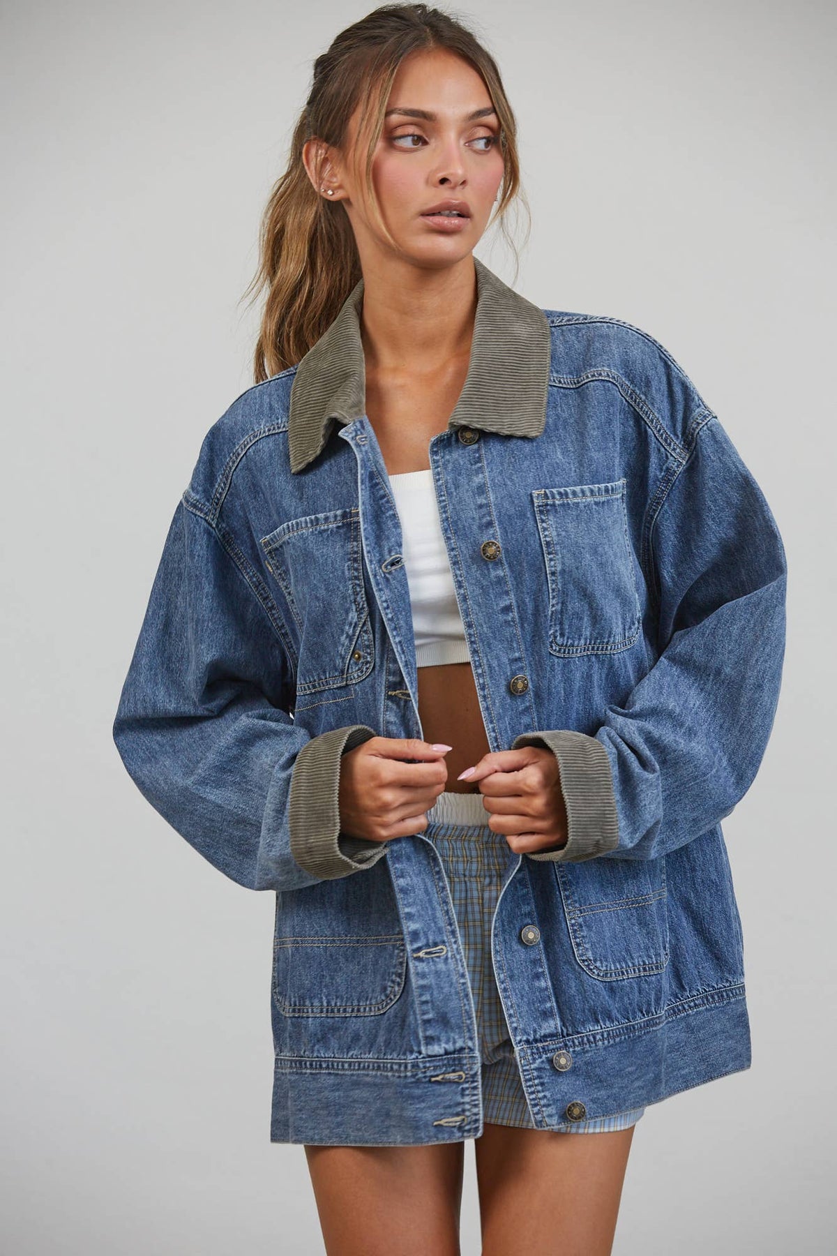 Contrast Collar Denim Barn Jacket