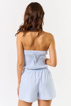 Pinstripe Tube Top with Lace Trim and Shorts