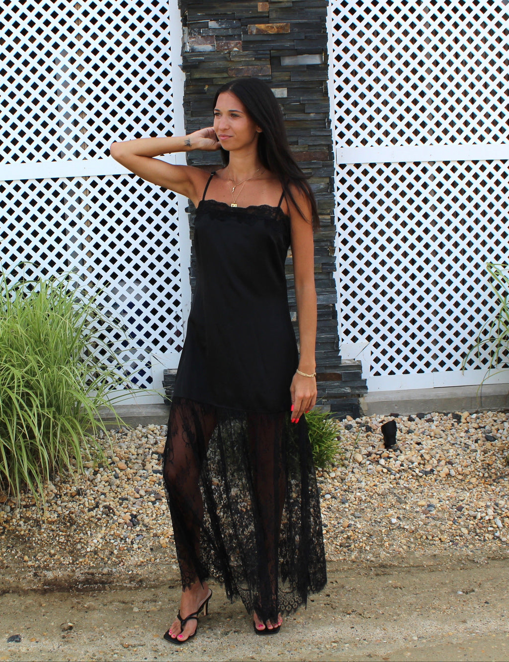 Lace Mix Satin Slip Maxi Dress