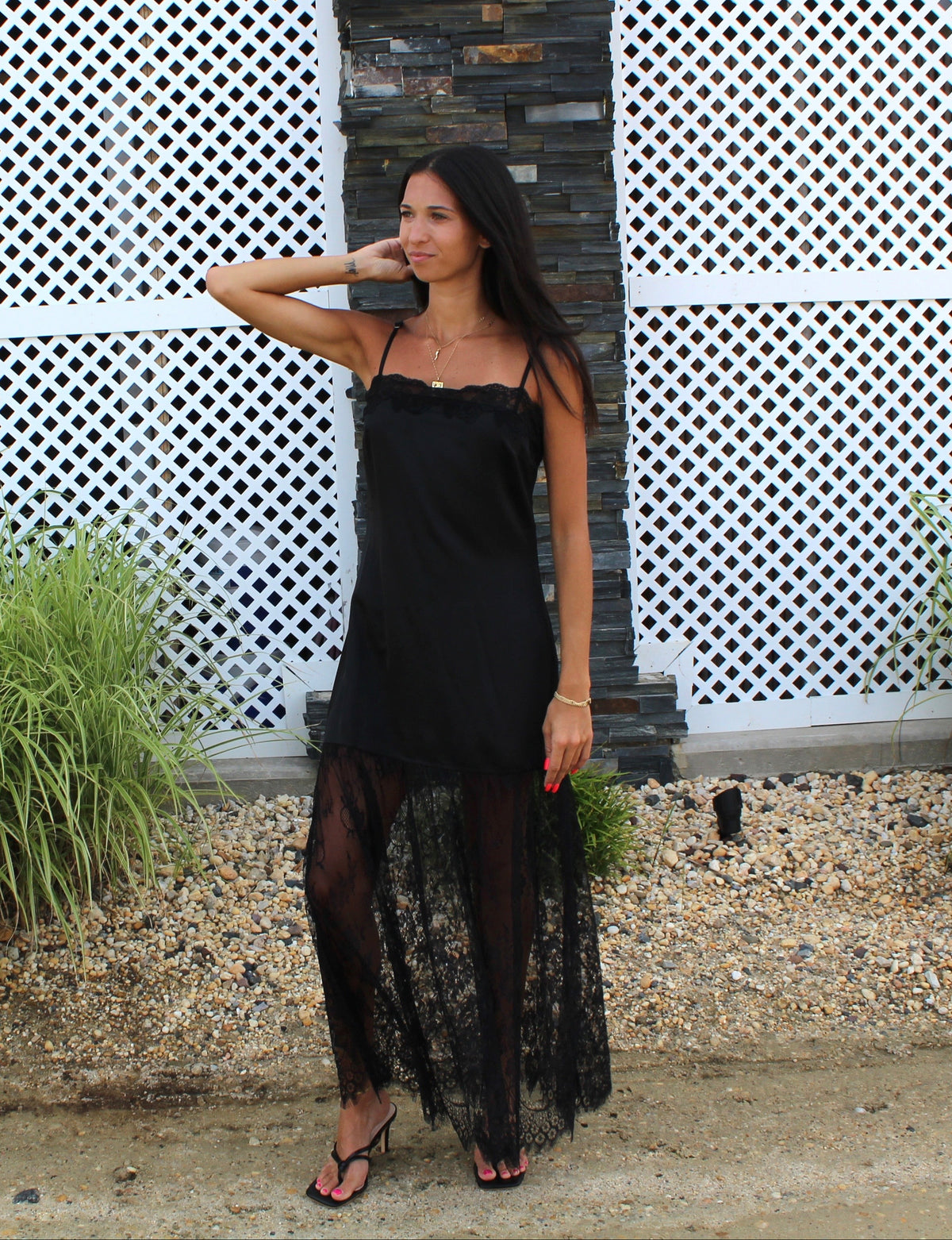 Lace Mix Satin Slip Maxi Dress