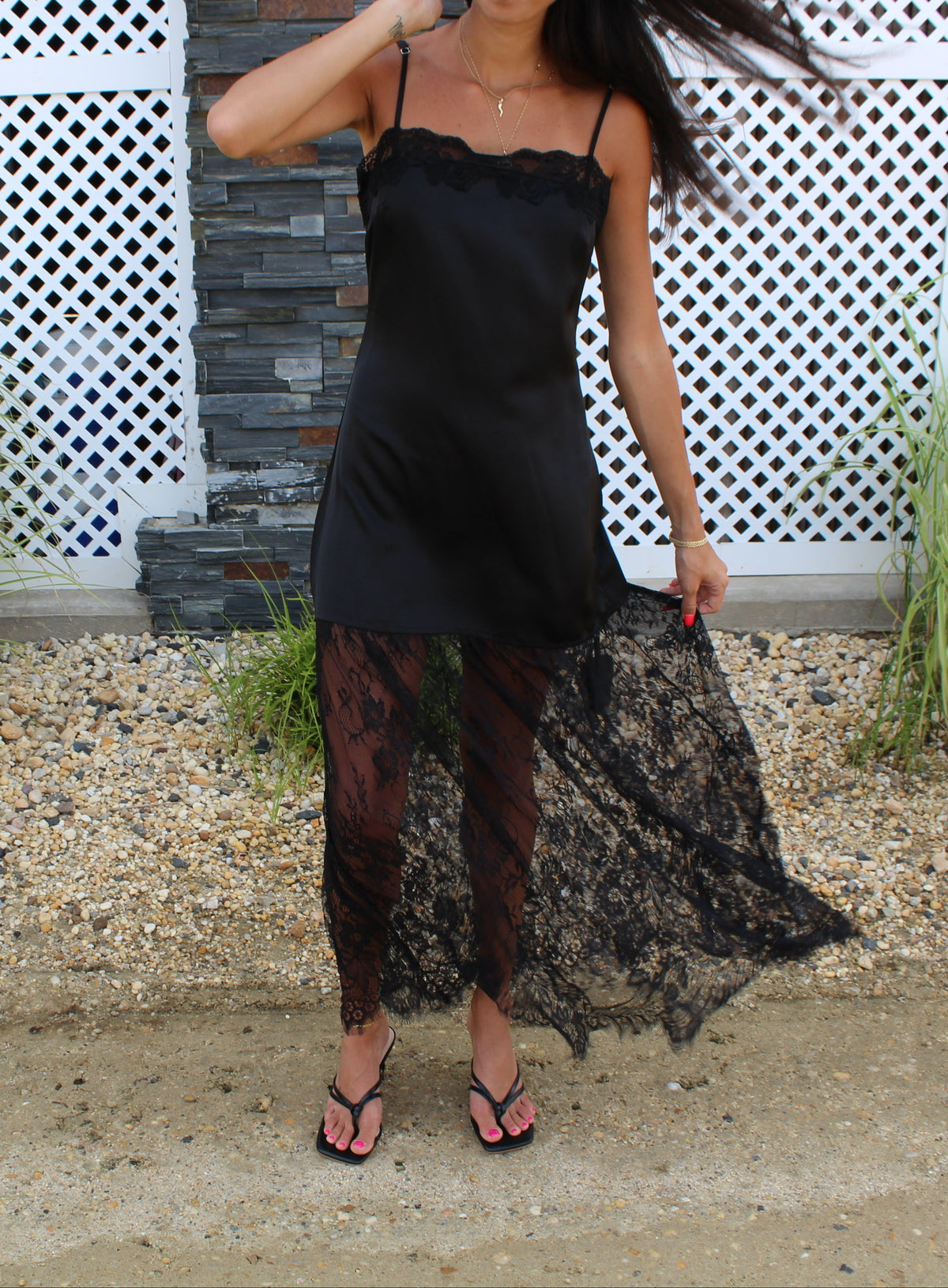 Lace Mix Satin Slip Maxi Dress