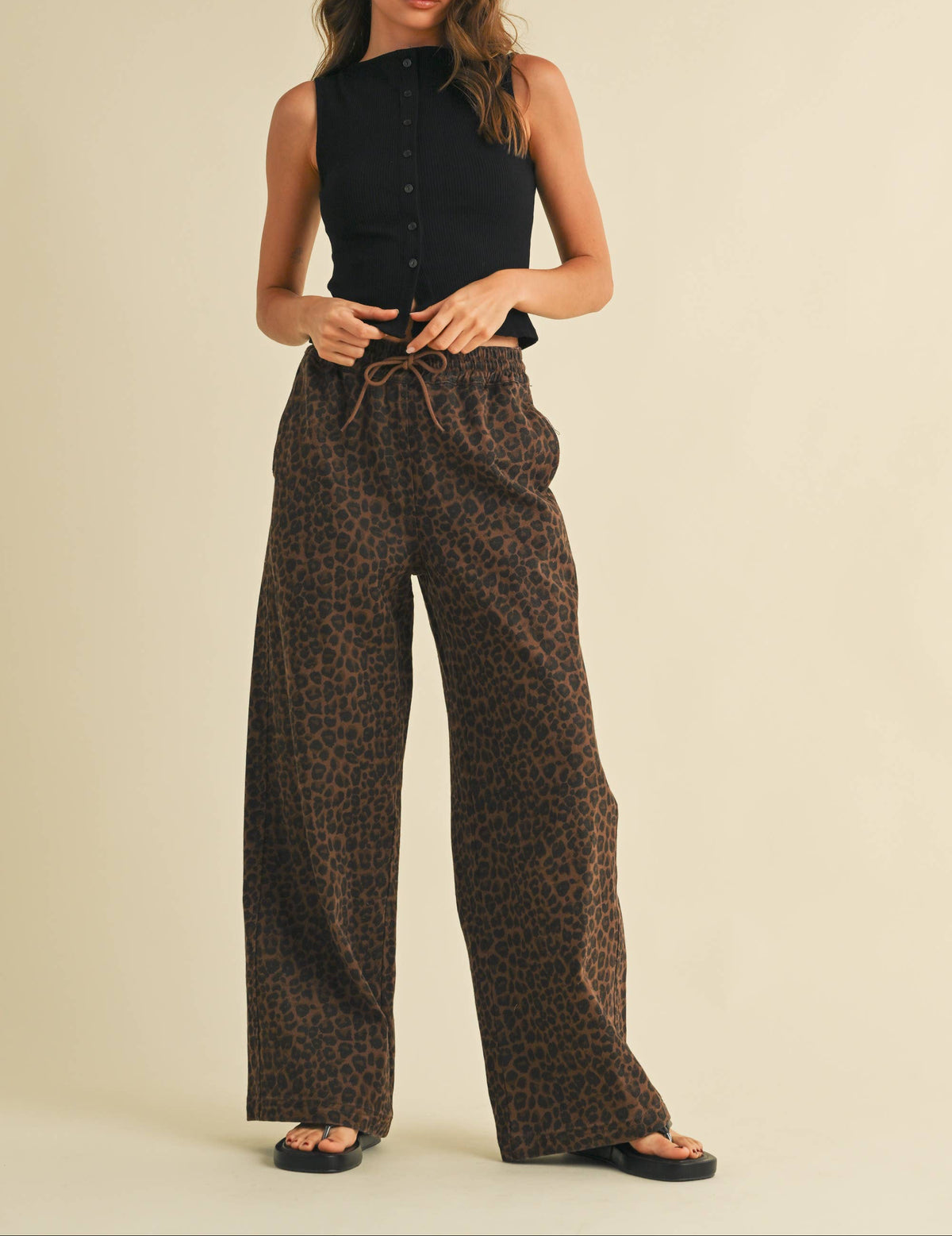 Leopard Print Wide Denim Track Pant