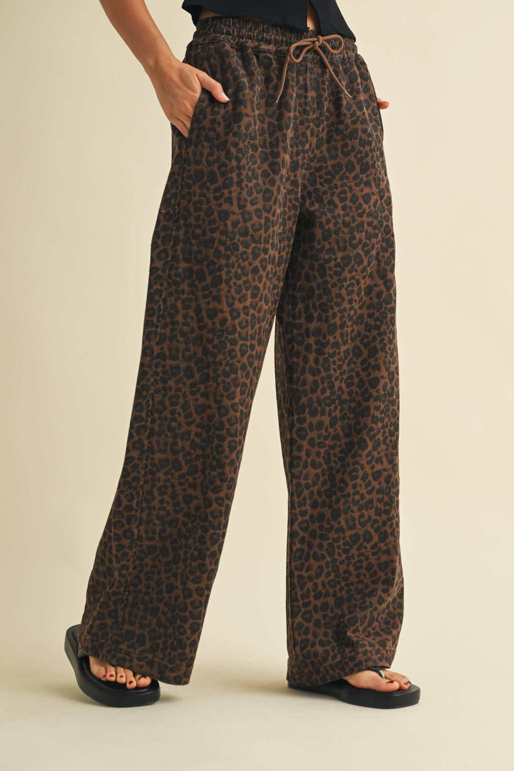 Leopard Print Wide Denim Track Pant